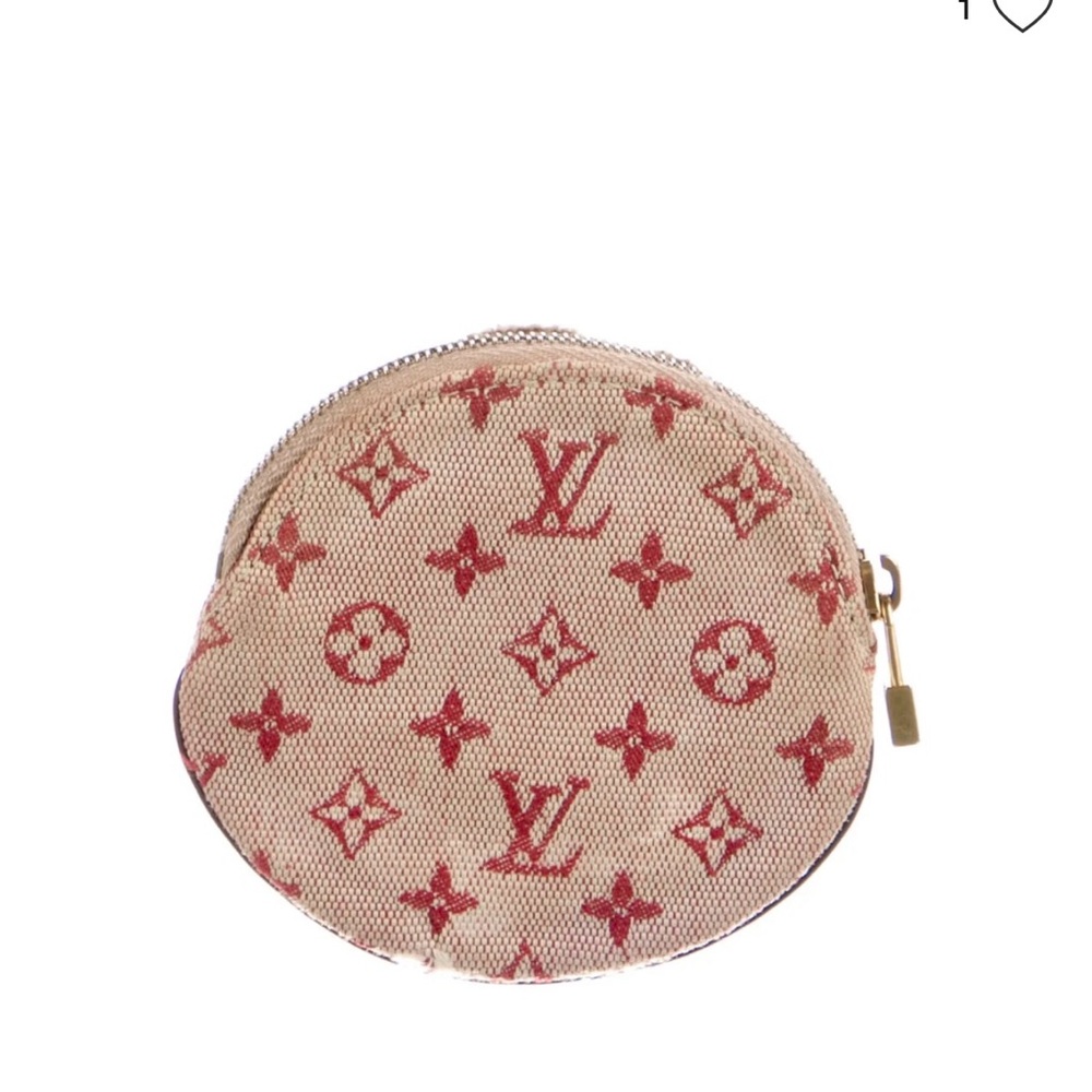Louis Vuitton Beige Canvas Round Cosmetic Pouch with Red Monogram